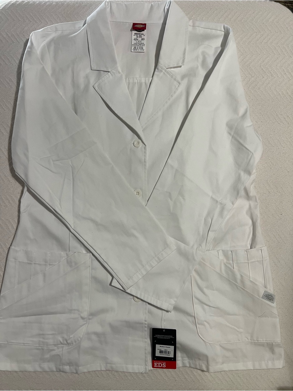 Dickies White unisex Button-Front Lab Coat Jacket size L